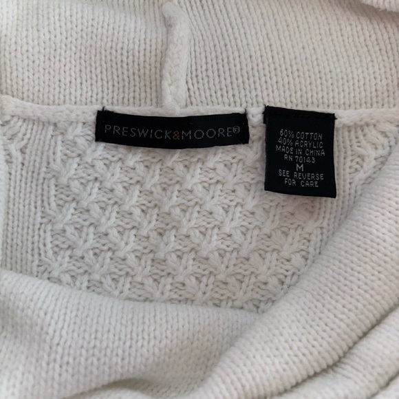 Preswick & Moore Winter White Cable Knit Cowl Neck Holiday Sweater Size M - Picture 5 of 8